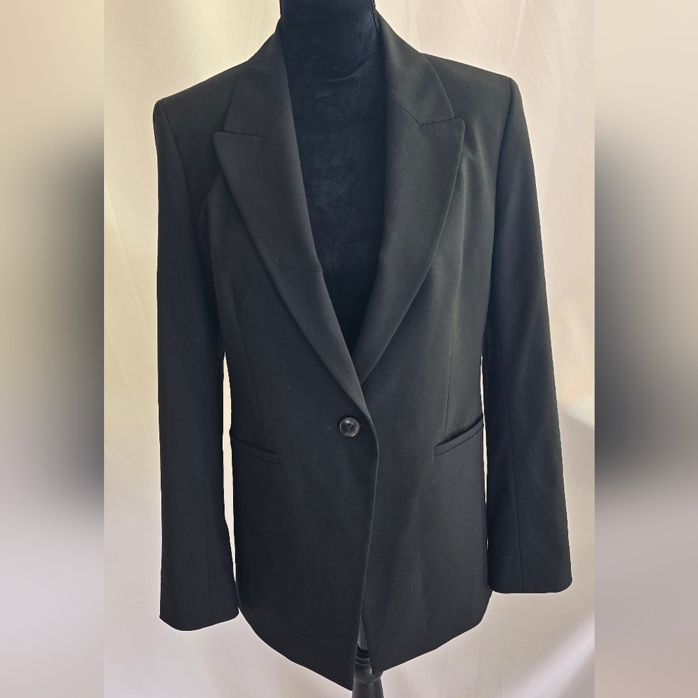 Lafayette 148 women 8 wool collared one button closer blazer black career office - Picture 2 of 8